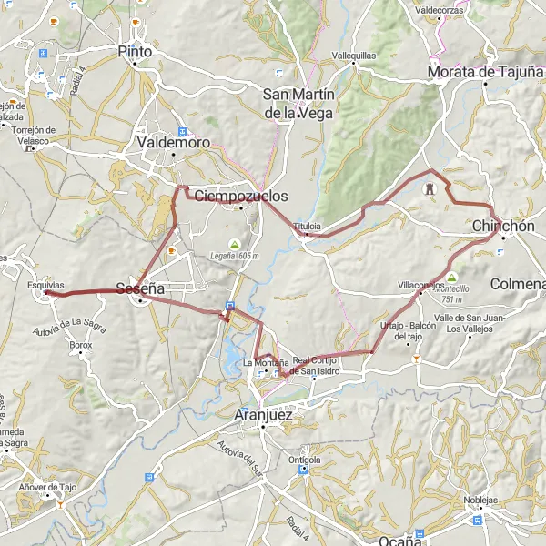 Miniatura mapy "Gravelowy szlak przez Urbanización el Quiñón i Seseña" - trasy rowerowej w Castilla-La Mancha, Spain. Wygenerowane przez planer tras rowerowych Tarmacs.app