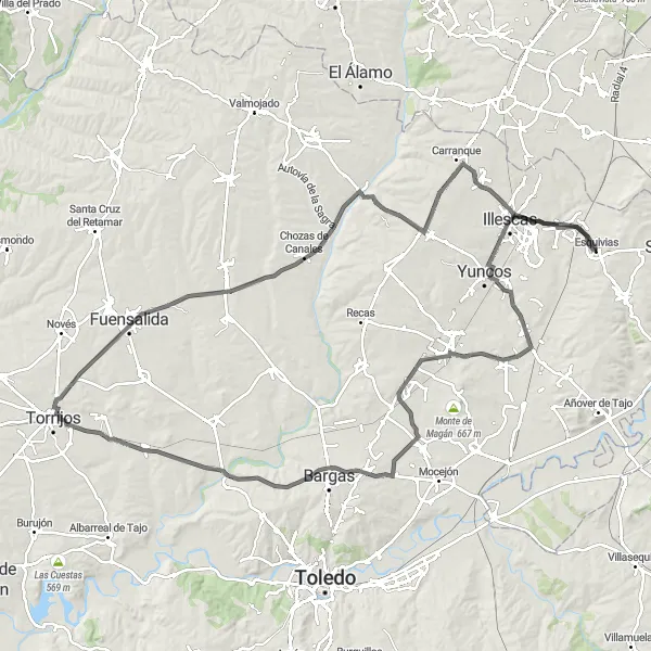 Miniatura mapy "Szlak rowerowy road przez Illescas i Yeles" - trasy rowerowej w Castilla-La Mancha, Spain. Wygenerowane przez planer tras rowerowych Tarmacs.app