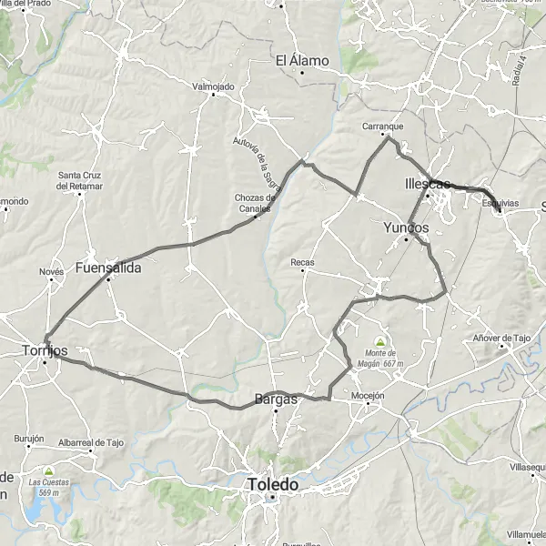 Map miniature of "Challenging Castilla-La Mancha Road Cycling Route" cycling inspiration in Castilla-La Mancha, Spain. Generated by Tarmacs.app cycling route planner