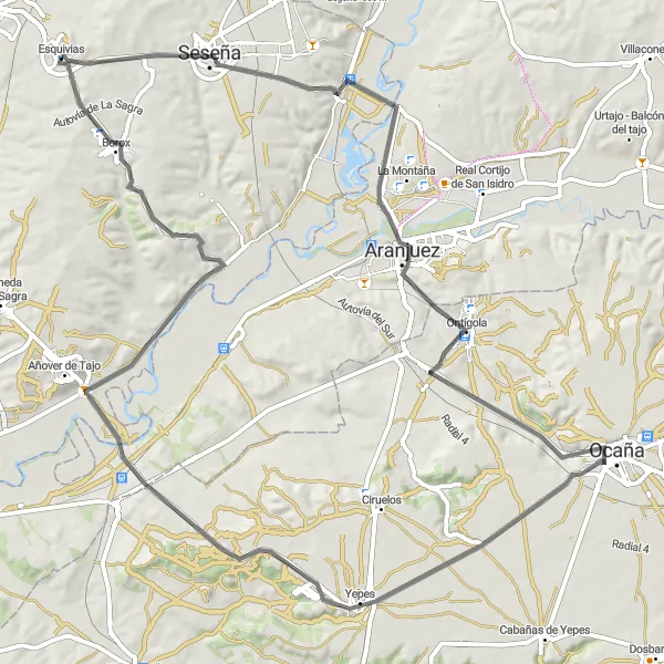 Miniatuurkaart van de fietsinspiratie "Roadtrip van Seseña naar Esquivias" in Castilla-La Mancha, Spain. Gemaakt door de Tarmacs.app fietsrouteplanner