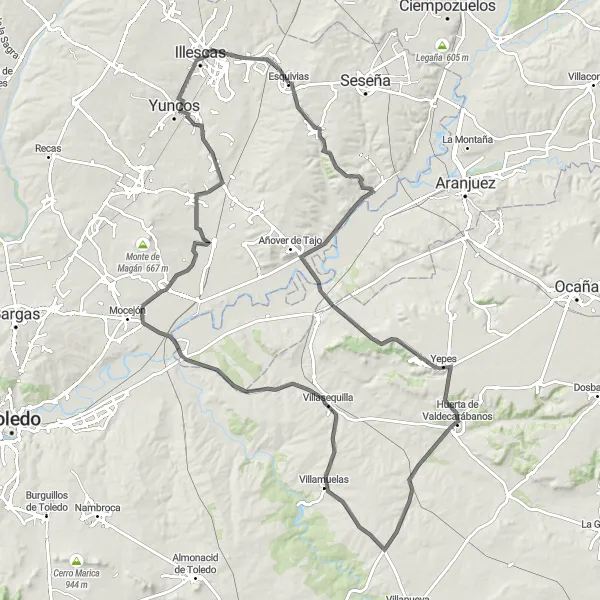 Miniatura mapy "Trasa rowerowa przez Borox, Algodor i Pantoja" - trasy rowerowej w Castilla-La Mancha, Spain. Wygenerowane przez planer tras rowerowych Tarmacs.app
