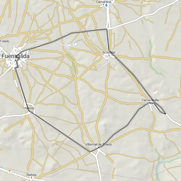 Miniatua del mapa de inspiración ciclista "Ruta Fuensalida - Huecas" en Castilla-La Mancha, Spain. Generado por Tarmacs.app planificador de rutas ciclistas