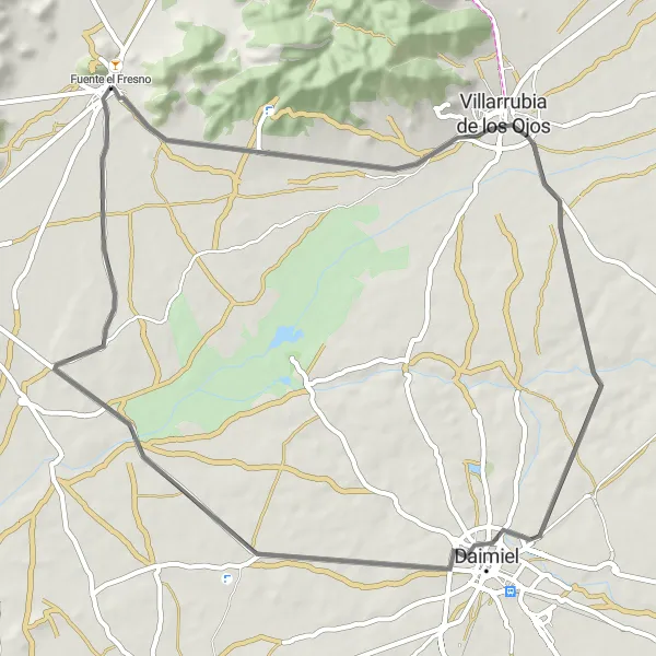 Miniatua del mapa de inspiración ciclista "Ruta de Fuente el Fresno a Daimiel" en Castilla-La Mancha, Spain. Generado por Tarmacs.app planificador de rutas ciclistas