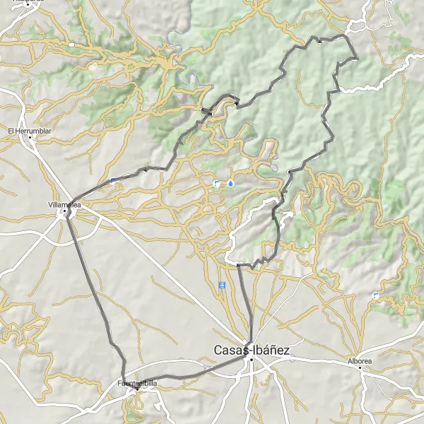 Miniatua del mapa de inspiración ciclista "Ruta de Carretera Sierra de Albacete" en Castilla-La Mancha, Spain. Generado por Tarmacs.app planificador de rutas ciclistas