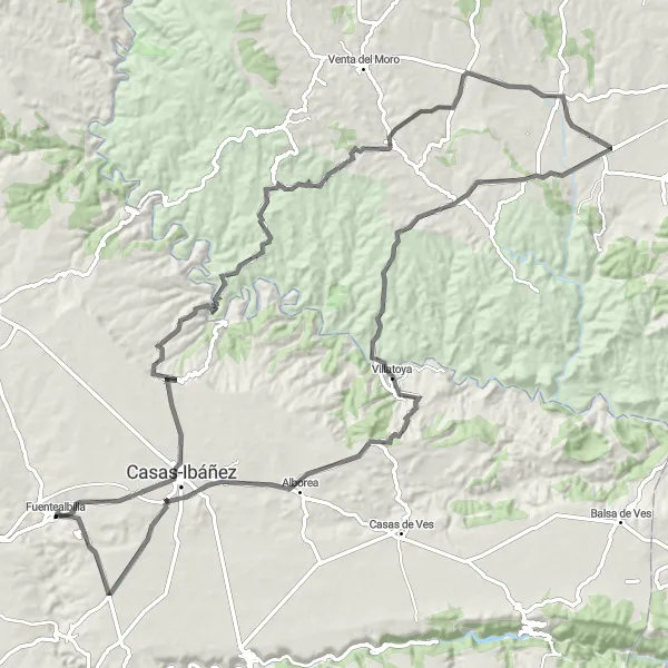 Map miniature of "Picturesque Road Cycling Adventure to Alborea" cycling inspiration in Castilla-La Mancha, Spain. Generated by Tarmacs.app cycling route planner