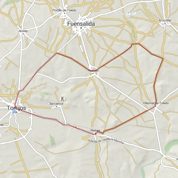 Map miniature of "The Gravel Loop" cycling inspiration in Castilla-La Mancha, Spain. Generated by Tarmacs.app cycling route planner