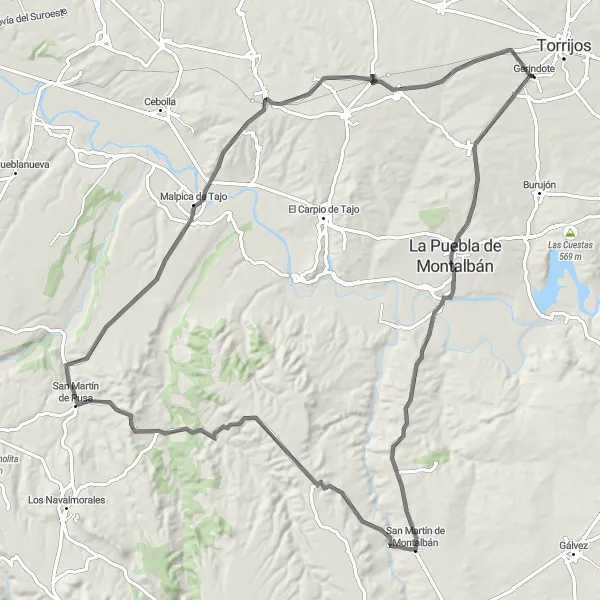 Map miniature of "Challenging Ride to Carmena" cycling inspiration in Castilla-La Mancha, Spain. Generated by Tarmacs.app cycling route planner