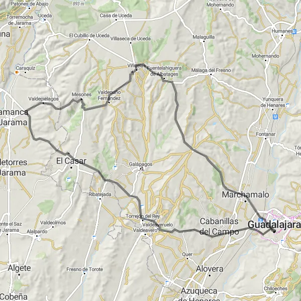 Miniatua del mapa de inspiración ciclista "Ruta por Carretera hacia el Palacio del Infantado" en Castilla-La Mancha, Spain. Generado por Tarmacs.app planificador de rutas ciclistas