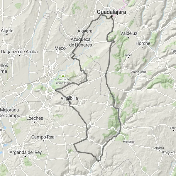 Miniatuurkaart van de fietsinspiratie "Ontdek charmante dorpjes tijdens deze 120 km lange wegtocht" in Castilla-La Mancha, Spain. Gemaakt door de Tarmacs.app fietsrouteplanner