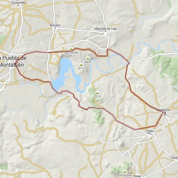 Map miniature of "Guadamur to Castillo de Guadamur Round-Trip" cycling inspiration in Castilla-La Mancha, Spain. Generated by Tarmacs.app cycling route planner