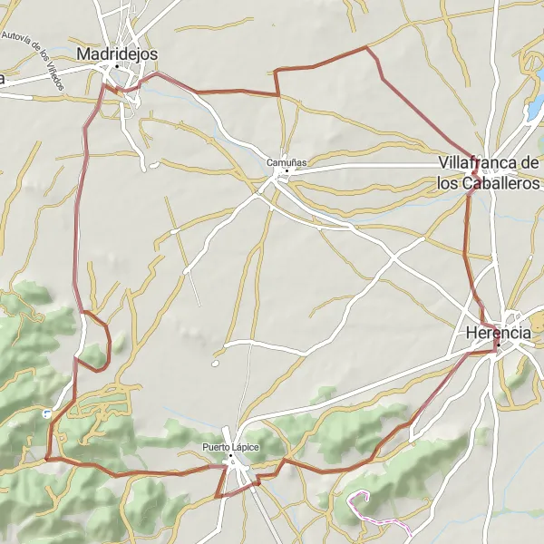 Miniatura mapy "Przejażdżka gravelowa z Puerto Lápice do Herencia" - trasy rowerowej w Castilla-La Mancha, Spain. Wygenerowane przez planer tras rowerowych Tarmacs.app
