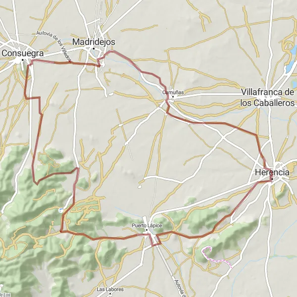 Map miniature of "The Castles and Calderico" cycling inspiration in Castilla-La Mancha, Spain. Generated by Tarmacs.app cycling route planner