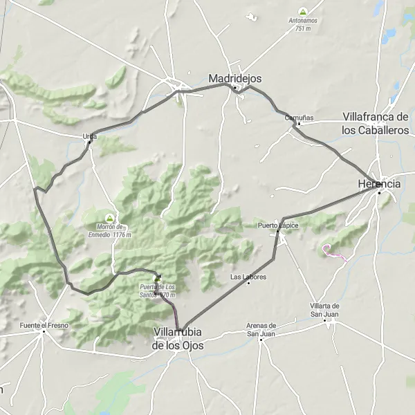 Miniatura mapy "Trasa rowerowa dookoła Herencji" - trasy rowerowej w Castilla-La Mancha, Spain. Wygenerowane przez planer tras rowerowych Tarmacs.app