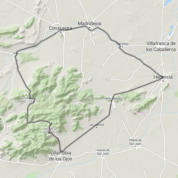 Miniatura mapy "Trasa przejażdżki po Castilla-La Mancha" - trasy rowerowej w Castilla-La Mancha, Spain. Wygenerowane przez planer tras rowerowych Tarmacs.app