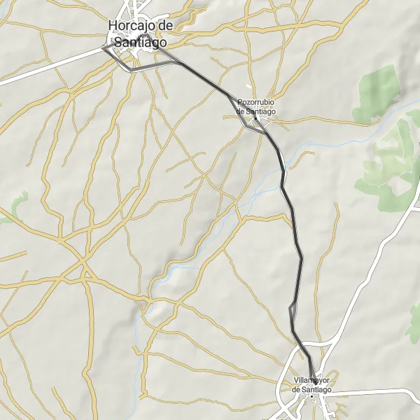 Map miniature of "Horcajo de Santiago Rural Escape" cycling inspiration in Castilla-La Mancha, Spain. Generated by Tarmacs.app cycling route planner