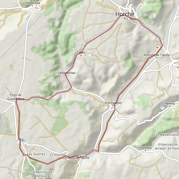 Miniatua del mapa de inspiración ciclista "Explorando caminos rurales desde Horche" en Castilla-La Mancha, Spain. Generado por Tarmacs.app planificador de rutas ciclistas