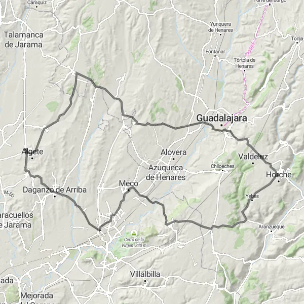 Miniatuurkaart van de fietsinspiratie "Rondrit naar Valdeluz en Torrejón del Rey" in Castilla-La Mancha, Spain. Gemaakt door de Tarmacs.app fietsrouteplanner