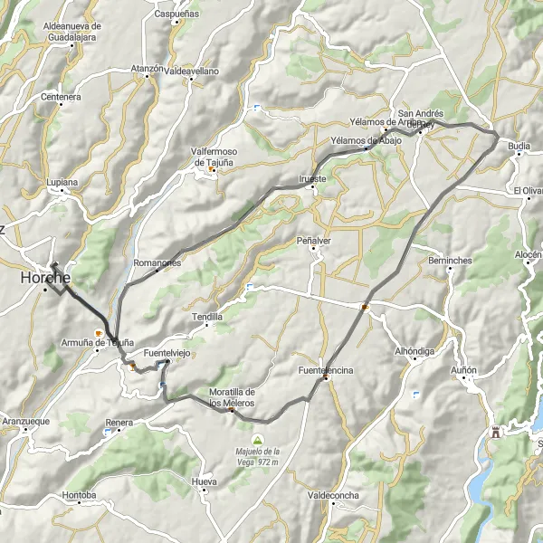 Map miniature of "Romanones Loop" cycling inspiration in Castilla-La Mancha, Spain. Generated by Tarmacs.app cycling route planner