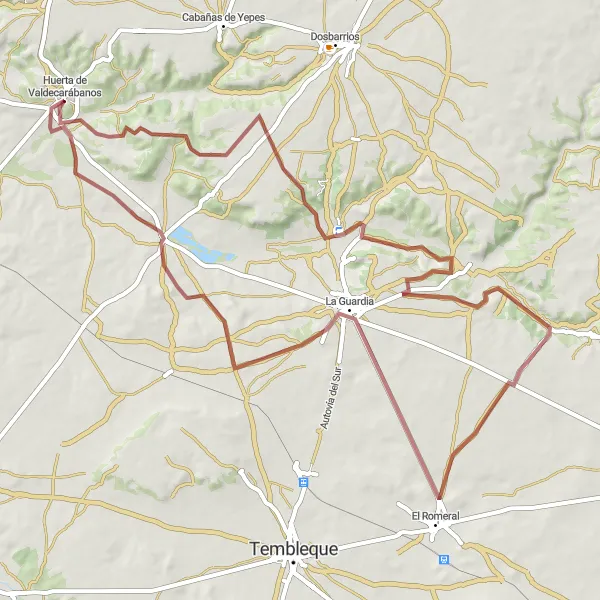 Miniatura mapy "Trasa Gravel Tour El Romeral - Cerro Santo - La Guardia" - trasy rowerowej w Castilla-La Mancha, Spain. Wygenerowane przez planer tras rowerowych Tarmacs.app