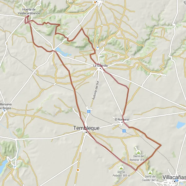 Miniaturekort af cykelinspirationen "Eventyrlig grusvejscykelrute til Sierras Peladas og Tembleque" i Castilla-La Mancha, Spain. Genereret af Tarmacs.app cykelruteplanlægger
