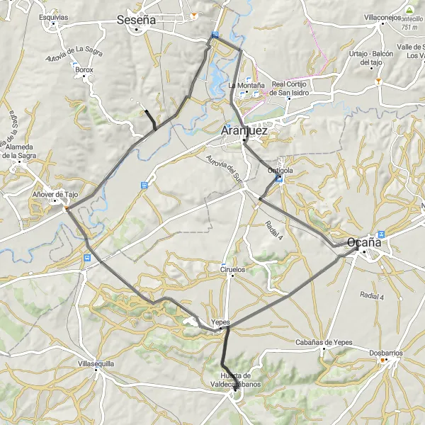 Miniatura mapy "Trasa rowerowa do Yepes i Ocaña" - trasy rowerowej w Castilla-La Mancha, Spain. Wygenerowane przez planer tras rowerowych Tarmacs.app