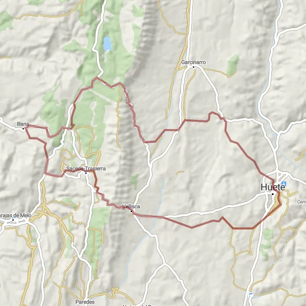 Miniatua del mapa de inspiración ciclista "Ruta en bicicleta de gravilla desde Huete" en Castilla-La Mancha, Spain. Generado por Tarmacs.app planificador de rutas ciclistas