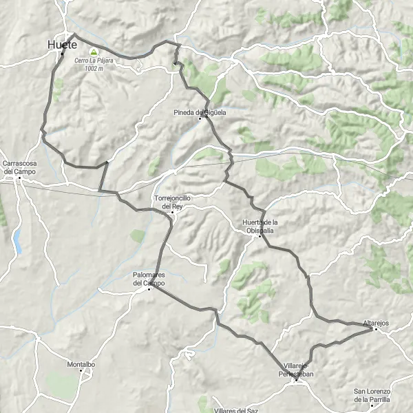 Miniatua del mapa de inspiración ciclista "Ruta en bicicleta de carretera desde Huete" en Castilla-La Mancha, Spain. Generado por Tarmacs.app planificador de rutas ciclistas