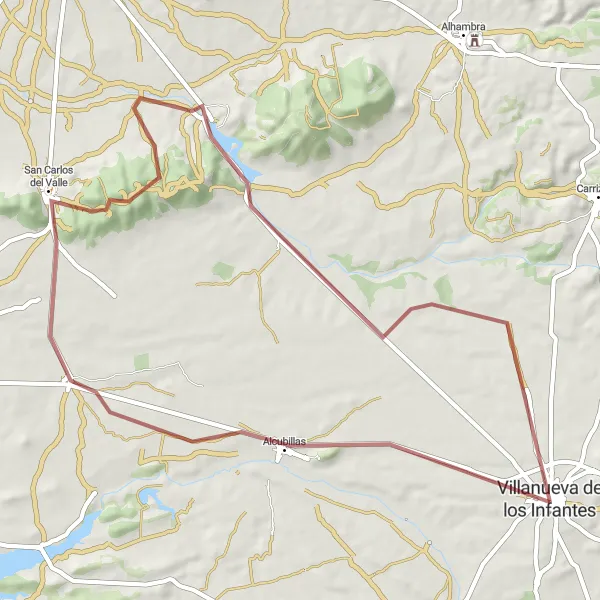 Miniatura mapy "Trasa rowerowa po drogach szutrowych" - trasy rowerowej w Castilla-La Mancha, Spain. Wygenerowane przez planer tras rowerowych Tarmacs.app