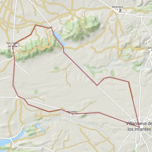 Map miniature of "Infantes Gravel Adventure" cycling inspiration in Castilla-La Mancha, Spain. Generated by Tarmacs.app cycling route planner