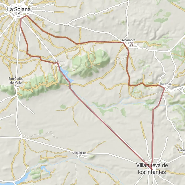 Miniatua del mapa de inspiración ciclista "Otra Ruta de Grava desde Infantes" en Castilla-La Mancha, Spain. Generado por Tarmacs.app planificador de rutas ciclistas
