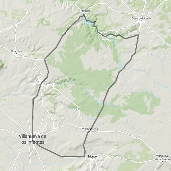 Miniatura mapy "Infantes - Villahermosa - Infantes" - trasy rowerowej w Castilla-La Mancha, Spain. Wygenerowane przez planer tras rowerowych Tarmacs.app