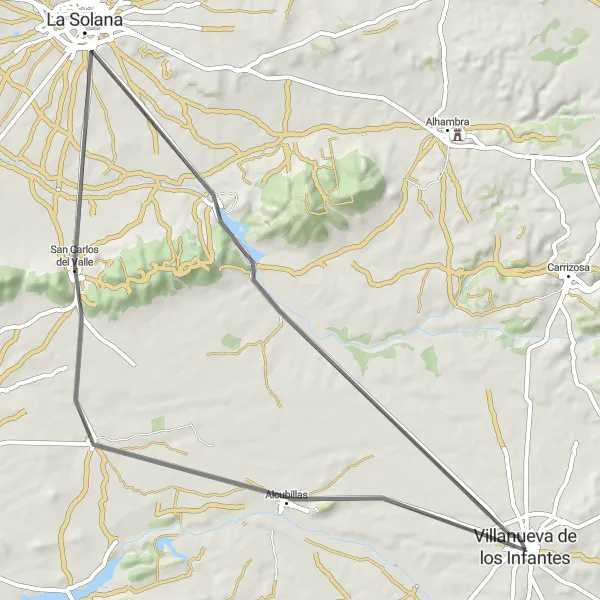Miniatua del mapa de inspiración ciclista "Otra ruta en carretera desde Infantes" en Castilla-La Mancha, Spain. Generado por Tarmacs.app planificador de rutas ciclistas