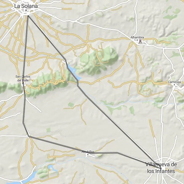 Map miniature of "Exploring Don Quijote's Land" cycling inspiration in Castilla-La Mancha, Spain. Generated by Tarmacs.app cycling route planner