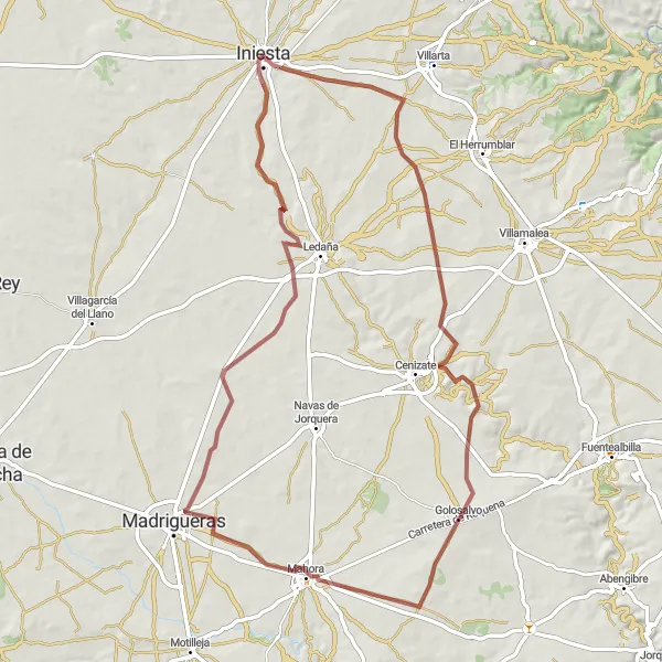 Miniatuurkaart van de fietsinspiratie "Gravelroute rond Iniesta en Golosalvo" in Castilla-La Mancha, Spain. Gemaakt door de Tarmacs.app fietsrouteplanner