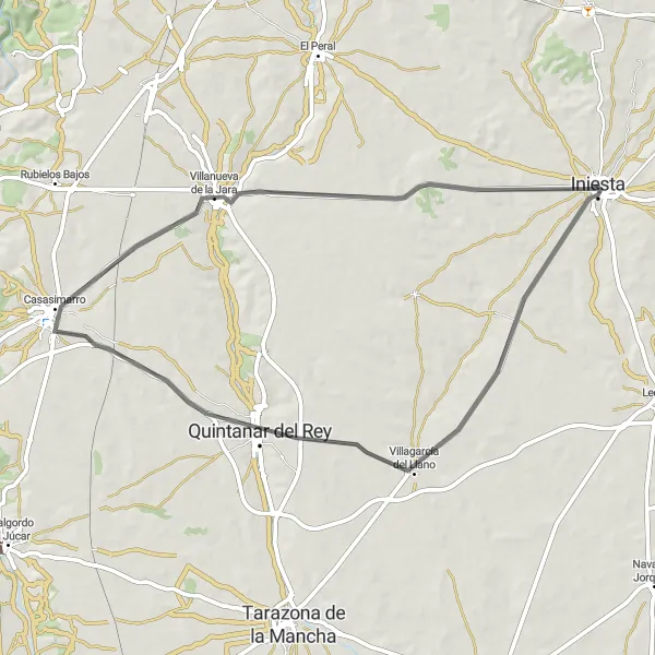 Miniaturekort af cykelinspirationen "Scenic Road Cycling Route near Iniesta" i Castilla-La Mancha, Spain. Genereret af Tarmacs.app cykelruteplanlægger