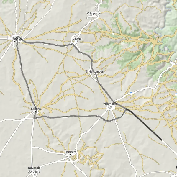 Miniatura mapy "Trasa rowerowa Iniesta - El Herrumblar - Ledaña - Iniesta" - trasy rowerowej w Castilla-La Mancha, Spain. Wygenerowane przez planer tras rowerowych Tarmacs.app