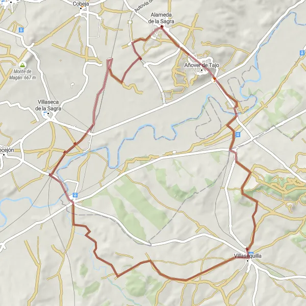 Miniatua del mapa de inspiración ciclista "Ruta de Grava a Algodor" en Castilla-La Mancha, Spain. Generado por Tarmacs.app planificador de rutas ciclistas