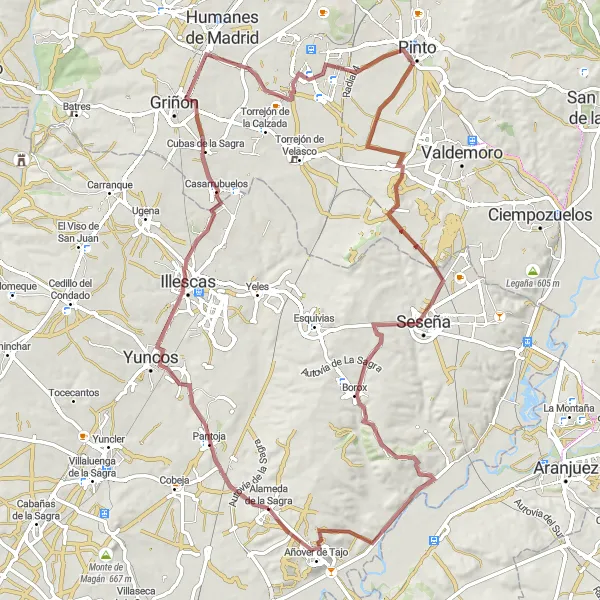 Miniatua del mapa de inspiración ciclista "Ruta de los Pueblos de la Sagra" en Castilla-La Mancha, Spain. Generado por Tarmacs.app planificador de rutas ciclistas