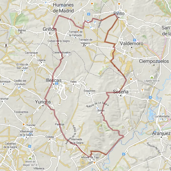 Map miniature of "Scenic Gravel Loop to Añover de Tajo" cycling inspiration in Castilla-La Mancha, Spain. Generated by Tarmacs.app cycling route planner