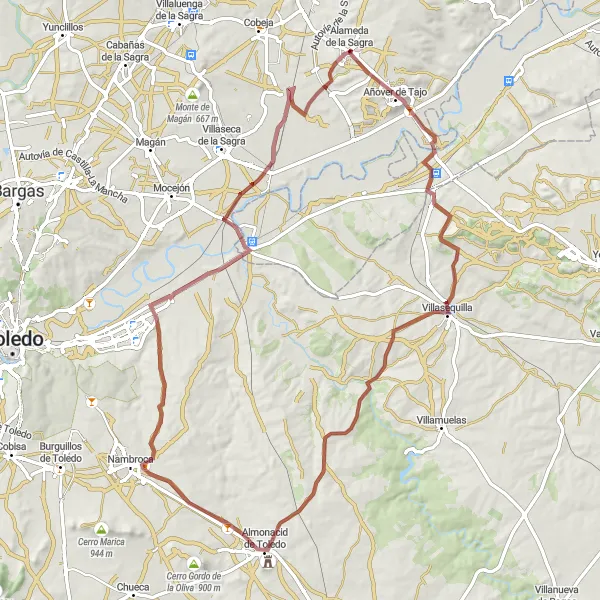 Map miniature of "Almonacid Heritage Trail" cycling inspiration in Castilla-La Mancha, Spain. Generated by Tarmacs.app cycling route planner