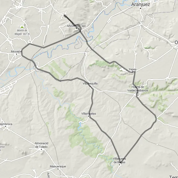 Miniatura mapy "Wycieczka szosowa przez Castilla-La Mancha" - trasy rowerowej w Castilla-La Mancha, Spain. Wygenerowane przez planer tras rowerowych Tarmacs.app