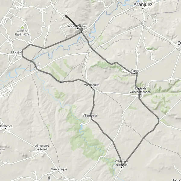 Miniatuurkaart van de fietsinspiratie "Wegroute naar Yepes en Villaseca de la Sagra" in Castilla-La Mancha, Spain. Gemaakt door de Tarmacs.app fietsrouteplanner