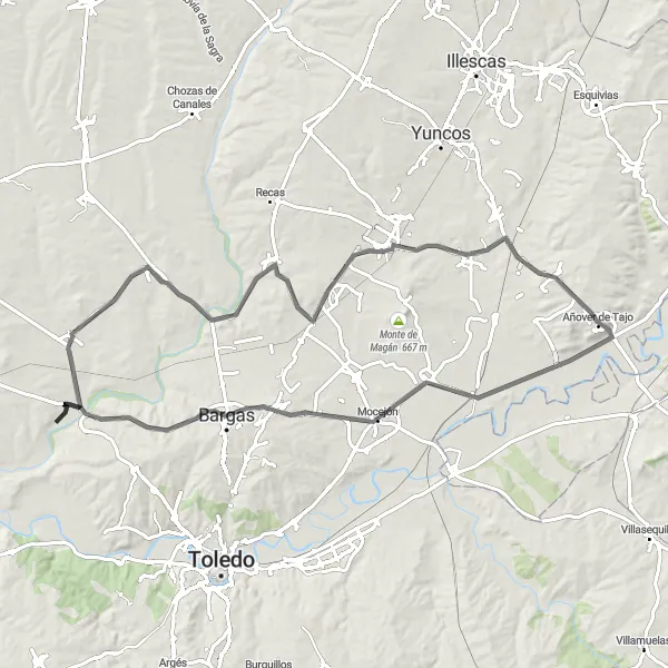 Map miniature of "La Sagra Exploration" cycling inspiration in Castilla-La Mancha, Spain. Generated by Tarmacs.app cycling route planner