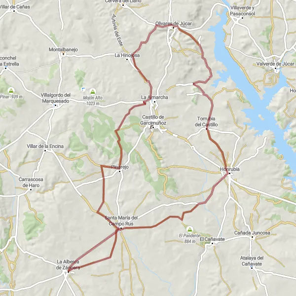 Map miniature of "Ruta de los Olivares de Júcar" cycling inspiration in Castilla-La Mancha, Spain. Generated by Tarmacs.app cycling route planner