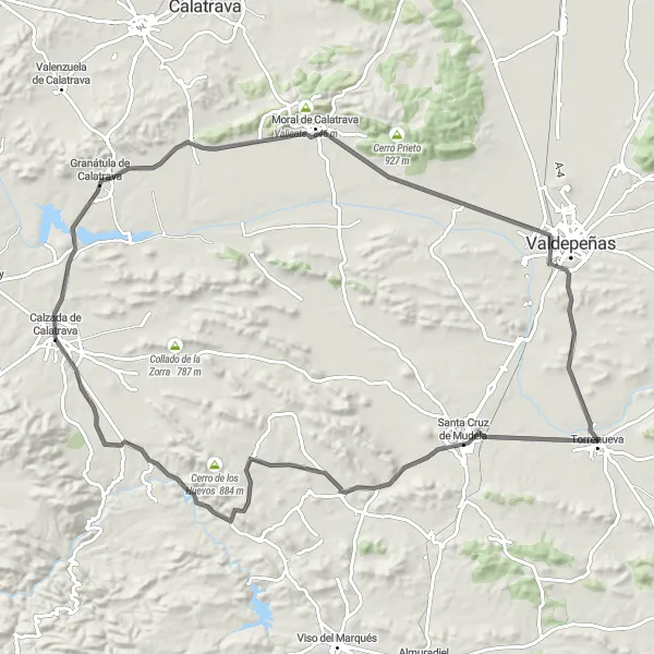Map miniature of "La Calzada de Calatrava - Road Loop 3" cycling inspiration in Castilla-La Mancha, Spain. Generated by Tarmacs.app cycling route planner