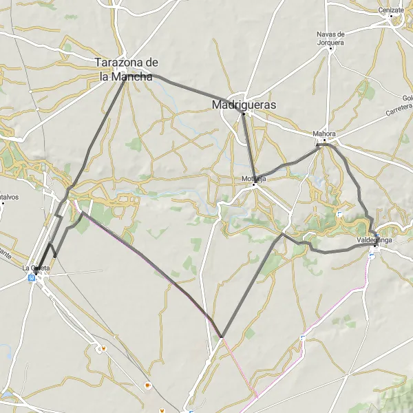 Map miniature of "Tarazona de la Mancha Loop" cycling inspiration in Castilla-La Mancha, Spain. Generated by Tarmacs.app cycling route planner