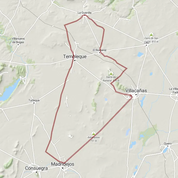 Map miniature of "Sierra de Mina Cabila Gravel Adventure" cycling inspiration in Castilla-La Mancha, Spain. Generated by Tarmacs.app cycling route planner