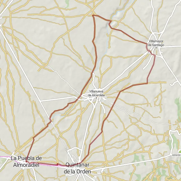 Miniatuurkaart van de fietsinspiratie "Grindfietsen door de natuur rondom La Puebla de Almoradiel" in Castilla-La Mancha, Spain. Gemaakt door de Tarmacs.app fietsrouteplanner