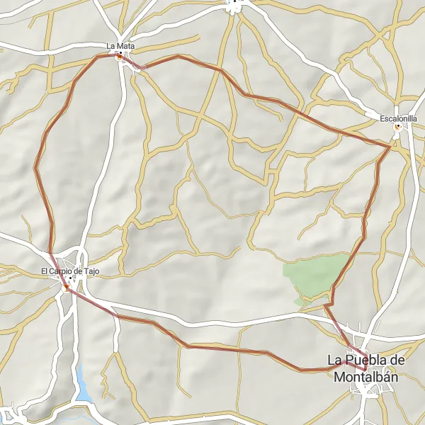 Map miniature of "Scenic Gravel Ride to La Puebla de Montalbán" cycling inspiration in Castilla-La Mancha, Spain. Generated by Tarmacs.app cycling route planner