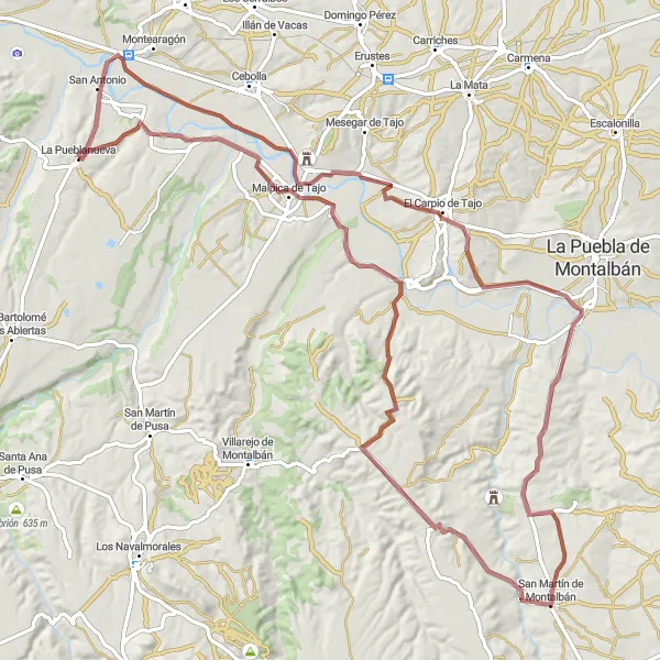 Miniatuurkaart van de fietsinspiratie "Gravelroute rond La Pueblanueva" in Castilla-La Mancha, Spain. Gemaakt door de Tarmacs.app fietsrouteplanner